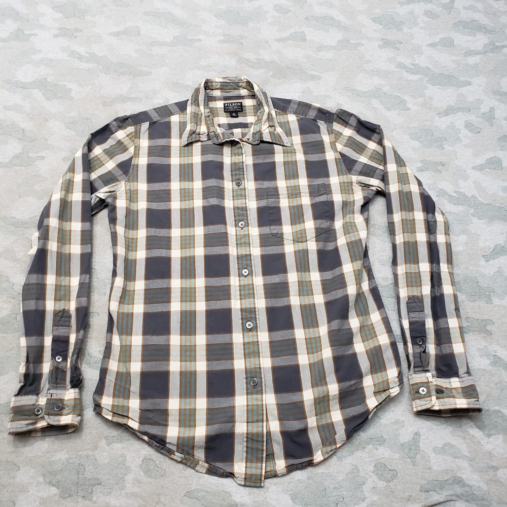 Filson Top Womens Medium Plaid Multicolor Pockets Long Sleeve Button-Up